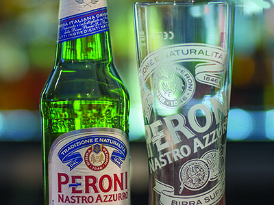 Peroni beer and glass